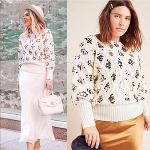 Anthropologie White Sequin Sweater